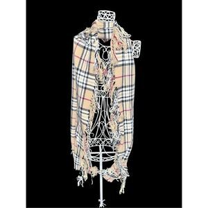 Beautiful women plaid beige double fringe infinity scarf 100% acrylic scarves/sh